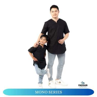 Baju Koko Couple Ayah dan Anak Lengan Pendek Kekinian Warna Black Mono Series Fadsan Anak XS Hitam