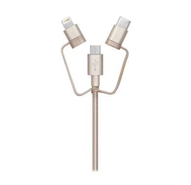 [new] CASESTUDI 3 in 1 Lightning Micro USB Type C Cable 1M Apple MFI Gold