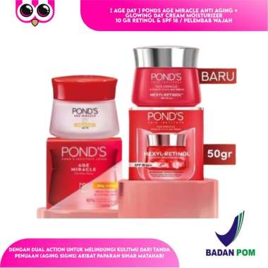 [ AGE DAY ] PONDS AGE MIRACLE ANTI AGING + GLOWING DAY CREAM MOISTURIZER 10 GR RETINOL & SPF 18 / PE