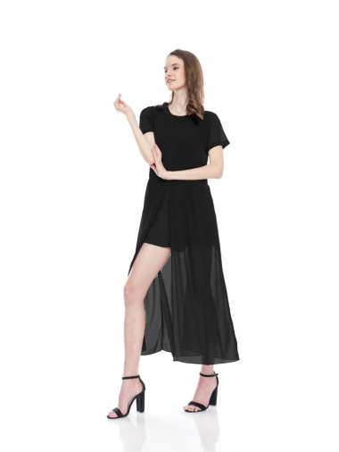 Midi Dress lengan pendek sifon Wanita Gaya Korea Model terbaru - Jfashion Inggrid XXXL Krem