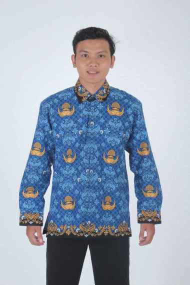 Kemeja Pria Seragam Batik Korpri Pegawai PNS kerah Hitam Panjang Bahan Kain Katun Register Resmi Ful