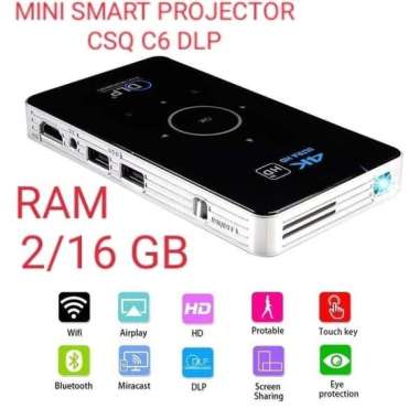 C6 DLP Projector / Proyektor Mini Smart Android6 S905X 4CORE hitam