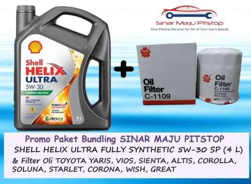 Paket Oli SHELL HELIX ULTRA HX8 5W-30 API SP Original 4 Liter & Filter Oli Mobil TOYOTA YARIS & TOYO