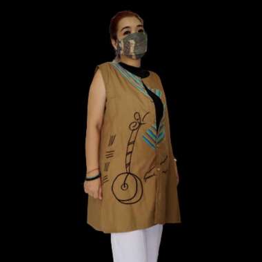 Tunik Jumbo Terbaru Motif Hijau Army Patchwork Lurik Border Gesyal Tanpa Lengan Sexy M Merah