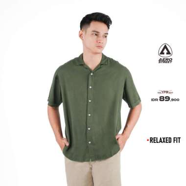 Aerostreet Kemeja Rayon Marva Hijau Army Hawai Polos Gelap Pria Wanita QAAAA S