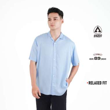 Aerostreet Kemeja Rayon Marva Sky Blue Hawai Polos Cerah Pria Wanita QABAA XXL