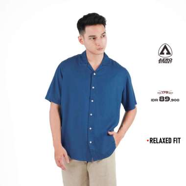 Aerostreet Kemeja Rayon Marva Prussian Blue Hawai Polos Cerah QABAA XL