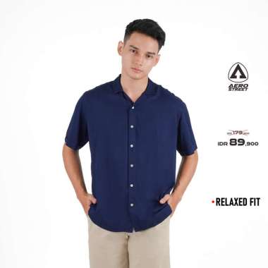 Aerostreet Kemeja Rayon Marva Navy Hawai Polos Gelap Pria Wanita QAAAA XXL