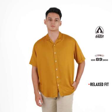Aerostreet Kemeja Rayon Marva Mustard Hawai Polos Cerah Pria Wanita QABAA S