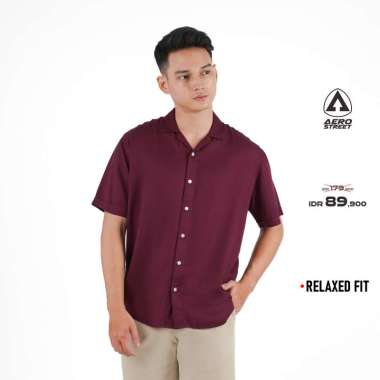 Aerostreet Kemeja Rayon Marva Maroon Hawai Polos Gelap Pria Wanita QAAAA M