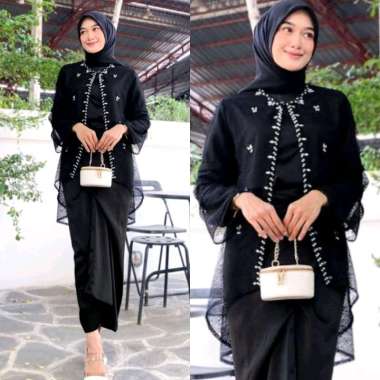 SNOEBEL BATIQUE JTR CLARISA Maxi Gamis Wanita Brukat Brokat - LONGDRESS Muslim Semua Ukuran HITAM