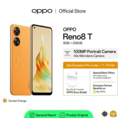 oppo reno 8t 8/256gb new garansi resmi 1 tahun original Orange