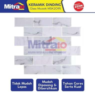 Zehn Keramik Dinding Dapur Glass Mozaik MSK2095 30x30x0.6 Cm Putih