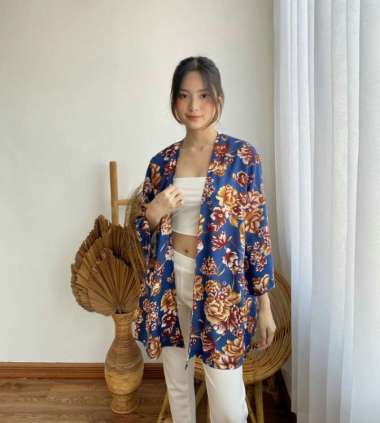 Cardigan Kimono Oversize Batik, Outer Kimono Cardigan Wanita Katun Lily Tosca