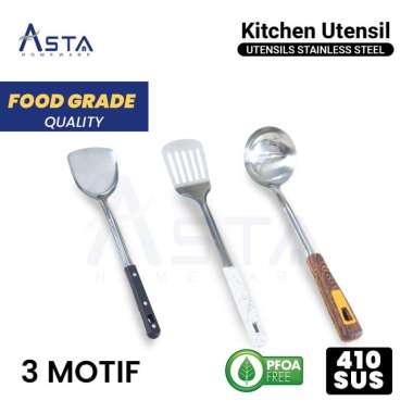 Asta Spatula Stainless Tebal Sutil Sodet Masak Tahan Karat Sodet Kipas Black