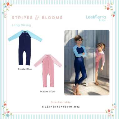 Stripes & Blooms Long Diving, Baju Renang Anak 1 Blue Scuro