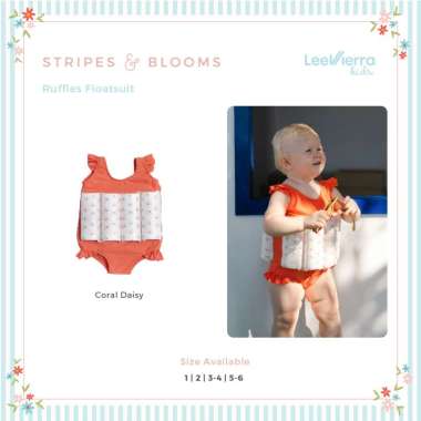Stripes & Blooms Ruffles Sleeveless Floatsuit, Baju Renang Anak 5-6 Deepsea Colar
