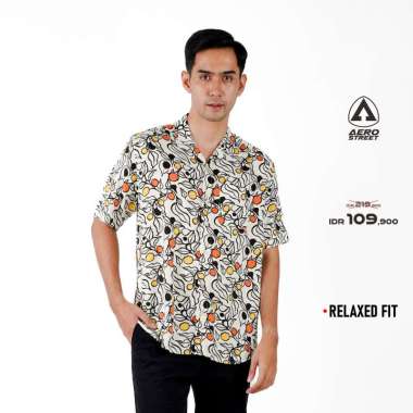 Aerostreet Kemeja Rayon Printing Russell Hawai Motif Terang Pria Wanita QCBAA M