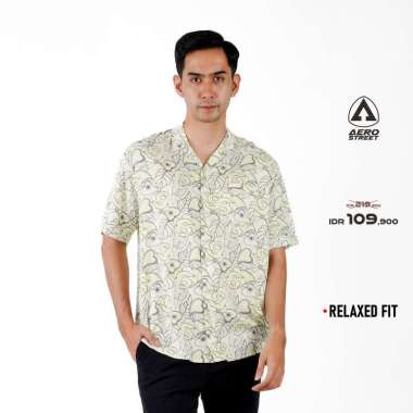 Aerostreet Kemeja Rayon Printing Jean Hawai Motif Terang Pria Wanita QCBAA M