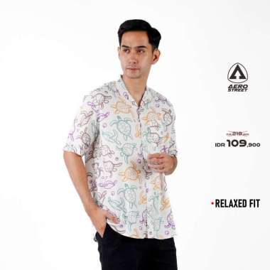 Aerostreet Kemeja Rayon Printing Drew Hawai Motif Terang Pria Wanita QCBAA L