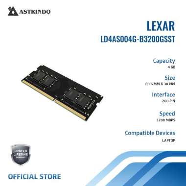 LEXAR RAM 4GB DDR4-3200 SODIMM Laptop Memory - LD4AS004G-B3200GSST