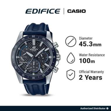 Jam Tangan Pria Casio Edifice EQS-930BL-2AVUDF Chronograph Carbon Fiber Dial Blue Leather Strap