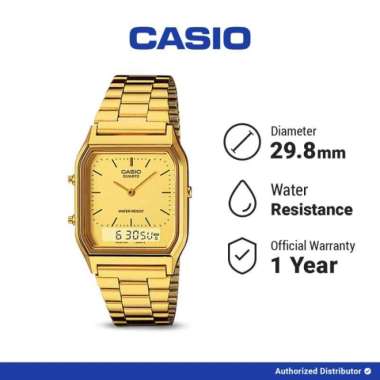 Casio Jam Tangan Unisex AQ-230GA-9DMQ - Kuning dengan Aksen Gold Tone, Diameter 38.8mm, Ketahanan Air