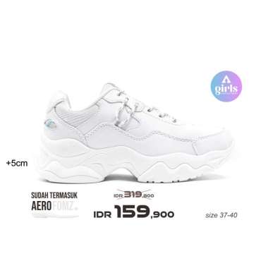 Aerostreet 37-40 Aurora Putih Putih - Sepatu Sneakers Casual Sport Pria Wanita Aero Street 37