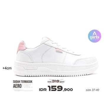 Aerostreet 37-40 Leona Putih Putih Merah Muda - Sepatu Sneakers Casual Sport Pria Wanita Aero Street