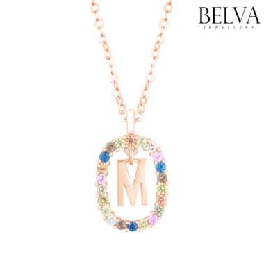 Kalung Berlian Inisial M - Kalung Huruf Sapphire - Belva Jewellery - BANKAU02205 ROSE GOLD