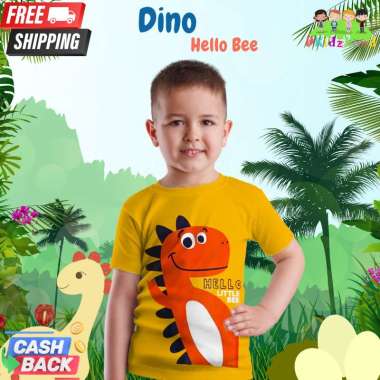 Baju Anak / Kaos Anak Laki-Laki Motif Dino Hello Bee 5-6 tahun Orange