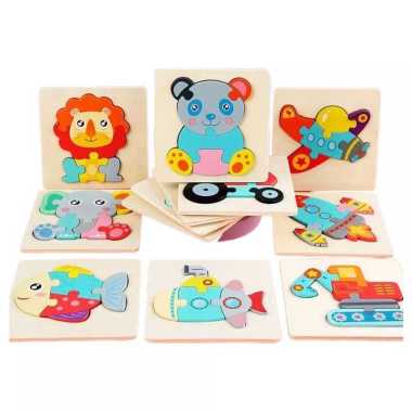 FG Puzzle Jigsaw Chunky 10,5CM Puzzle Jigsaw Premium Anak Kayu 3D Timbul Karakter Hewan dan Kendaraa