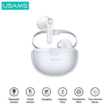 USAMS BU12 TWS Transparent Unique Macaron Earphone Bluetooth 5.1 Putih