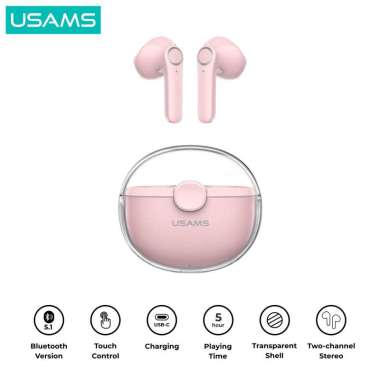 USAMS BU12 TWS Transparent Unique Macaron Earphone Bluetooth 5.1 Pink
