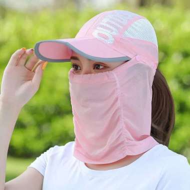 FG Topi Matahari Wanita Dengan Penutup Wajah Dan Leher Model Lipat Untuk Outdoor Topi Visor Topi Cad