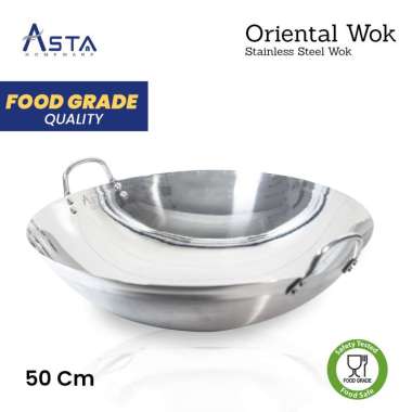 Asta Wajan Stainless Steel Oriental Wok Penggorengan Tebal Jumbo 50 cm