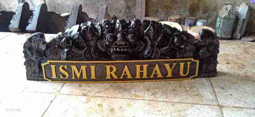 Papan nama meja ukiran kayu khas bali nameplate handmade Ukiran barong bali Hitam
