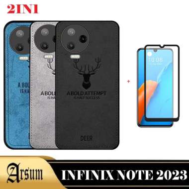 Case DEER Infinix Note 12 2023 Infinix Note 12 Pro 4G 2022 Softcase Motif Jeans Casing Handphone hardcase silicon terbaru Free Tempered Glass Layar 2in1Note122023 Biru