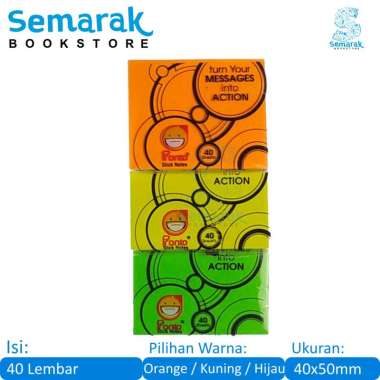 Pronto Stick Notes Memo Tempel 1 Warna 40 mm x 50 mm - Hijau / Kuning / Orange [40 Lembar] Orange