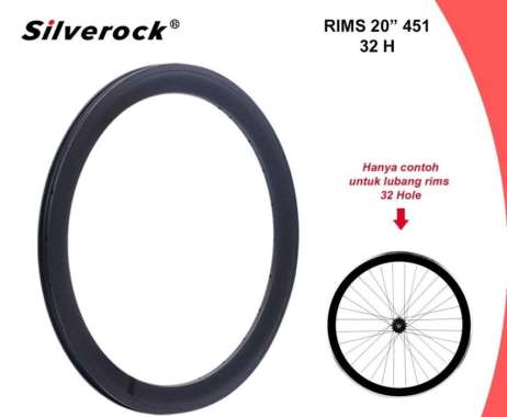 Rims Silverock 20 451 28H Double Wall Alloy Velg Sepeda Lipat 20 Plus Standar Hole 28 Hitam