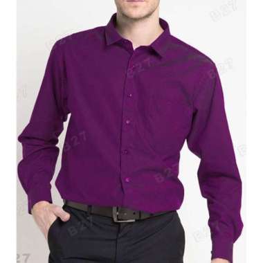 Jual Baju Kemeja Pria Lengan Panjang Ungu Polos Model Terbaru - Harga