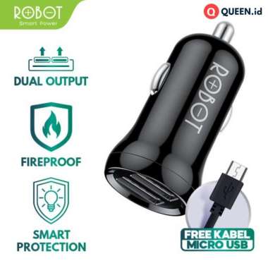 ROBOT RT-C07 Car Charger 2 USB DUAL USB PORT 2.4A charger Mobil Vivan hitam