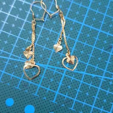 anting panjang wanita model fancy Love crystal elegant emas asli
