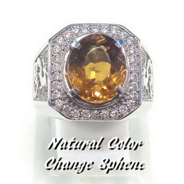 CINCIN BATU AKIK PERMATA NATURAL COLOR CHANGE SPHENE RING ALPAKA TERMURAH RING 9