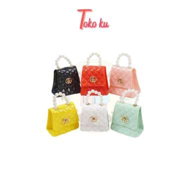 TAS SELEMPANG WANITA JELLY GLOSSY MINI SEGI GC MERAH
