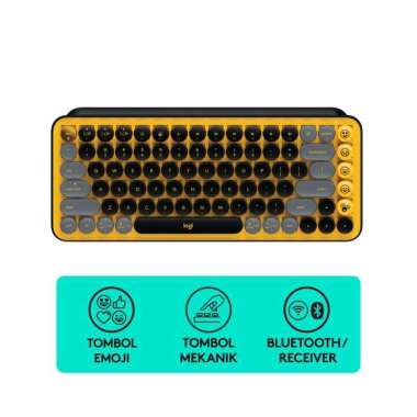 Logitech POP Keys Keyboard Wireless Compact dengan Tombol Emoji - Hitam dan Kuning