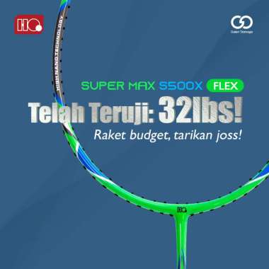 Hi-Qua Super Max Raket Badminton [Normal Weight/ All Around up to 32 lbs] + Free Tas + Senar + Grip 