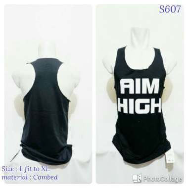 Singlet GYm Motivasi Fitness Aim High.png Pakaian Musclefit M