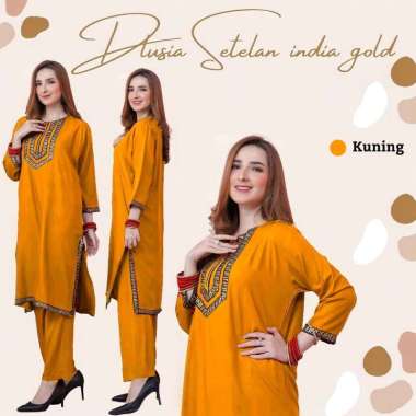 Dlusia India One Set Wanita Tunik Renda Jumbo Rayon Premium Setelan Wanita Lengan Pendek Set Baju Mu