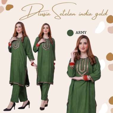 Dlusia India One Set Wanita Tunik Renda Jumbo Rayon Premium Setelan Wanita Lengan Pendek Set Baju Mu